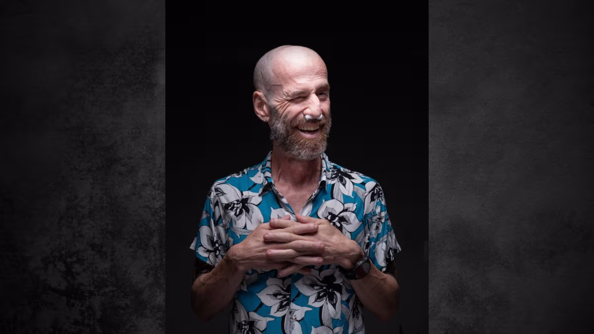 Tiago Pitthan, advogado de Campo Grande, em arte simbólica do velório em vida durante tratamento contra câncer com uso de cannabis medicinal